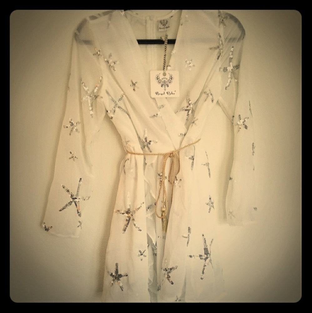 White silver sequined star holiday dress